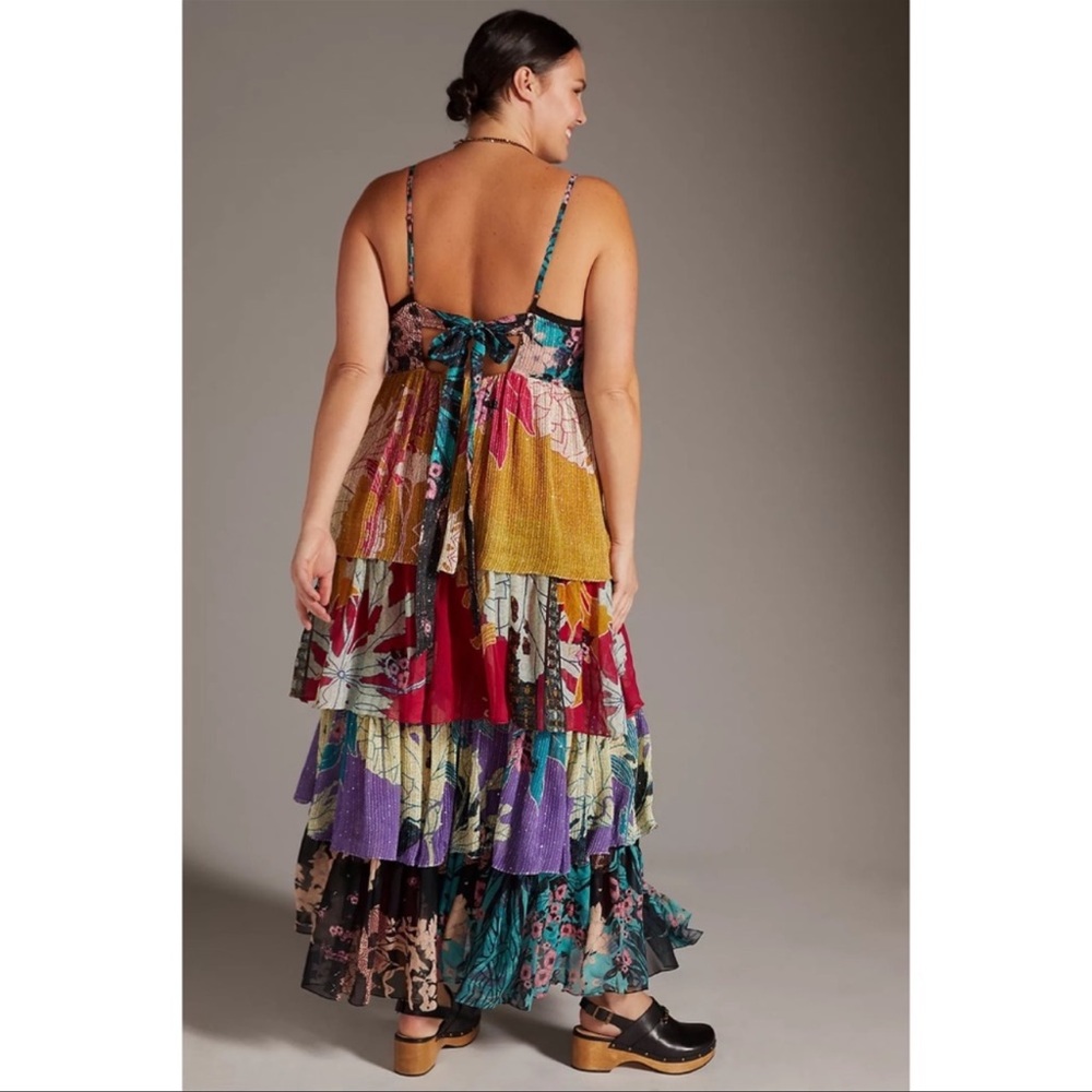 Anthropologie x Bhanuni by Jyoti Tiered Mixed Print Embellished Maxi Dress - Picture 3 of 11